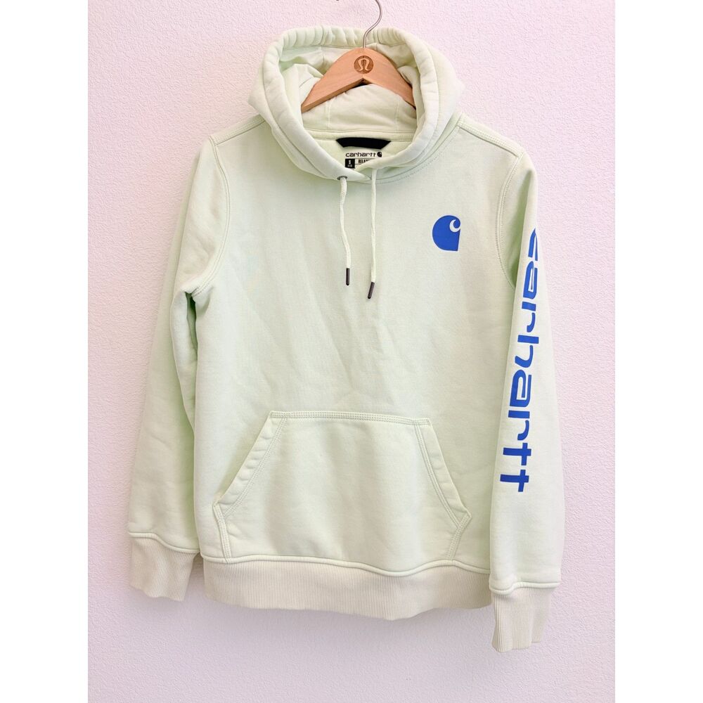 Carhartt Women’s S Relaxed Fit Logo Sleeve Hoodie Mint Green TS0288-W